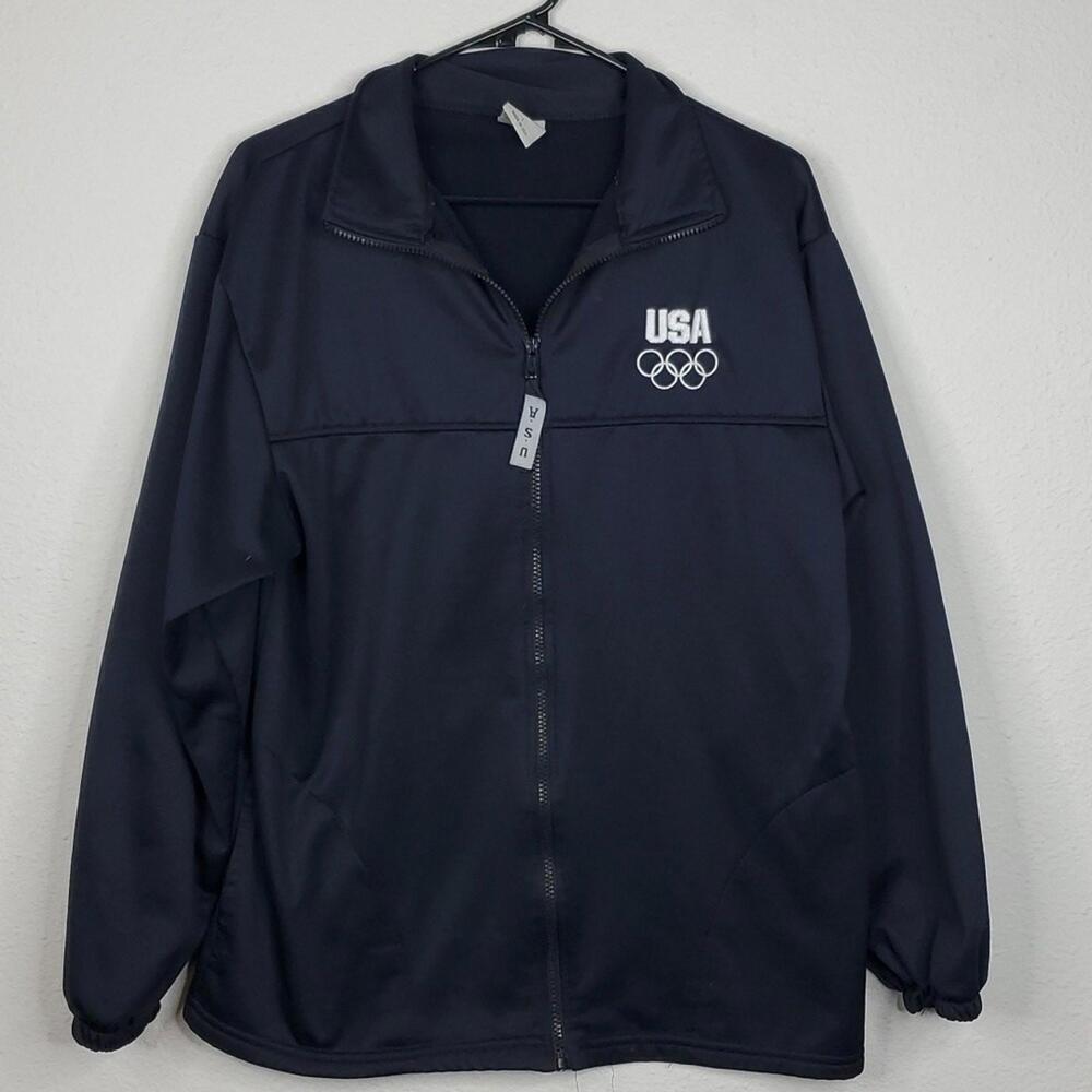 USA Olympic Committee Jacket WOmens L Full Zip Warm Up Made In USA American